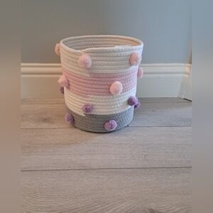 New, Pink and Gray Pom Pom Storage Basket